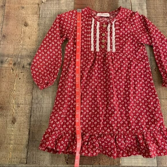 Lydia Jane Girls Red Floral Long-Sleeve Dress With Lace Detailing & Ruffle Hem - Picture 3 of 8